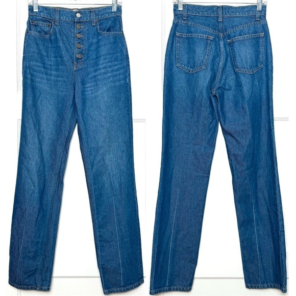 REFORMATION 90s High Rise Button Fly Relaxed Straight Leg Ankle Cropped Jeans 24 - Picture 3 of 4